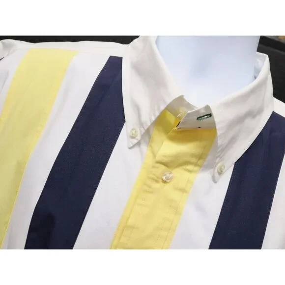 Vtg 2002 Tommy Hilfiger Mens XL Short Sleeve Button Down Yellow/Navy/White Shirt - Picture 3 of 8